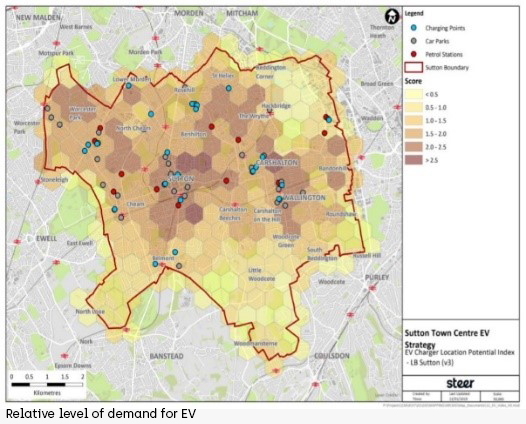 Relative level of demand of EV heatmap